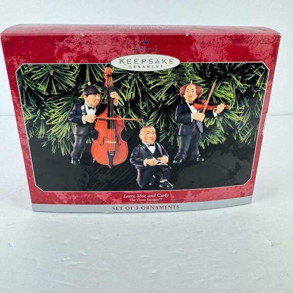 Hallmark 1995 Three Stooges Ornament Set Larry Moe Curly Christmas Collectible - Picture 2 of 8